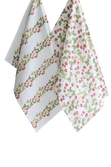 PACK OF FLORAL COTTON TEA TOWELS (PACK OF 2) - White / Red by Zara