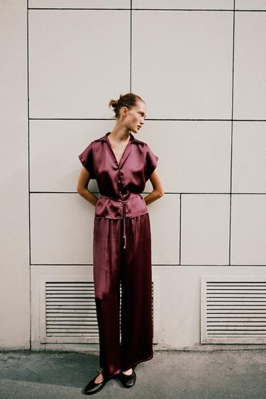 HIGH-WAIST SLIM TROUSERS - Burgundy by Zara - Image 0