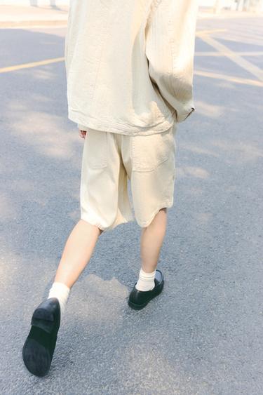 STRIPED TEXTURED BERMUDA SHORTS - Oyster-white by Zara
