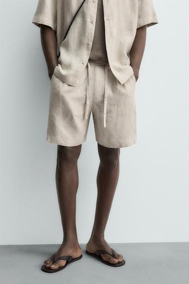 100% LINEN RELAXED FIT BERMUDA SHORTS - Light beige by Zara