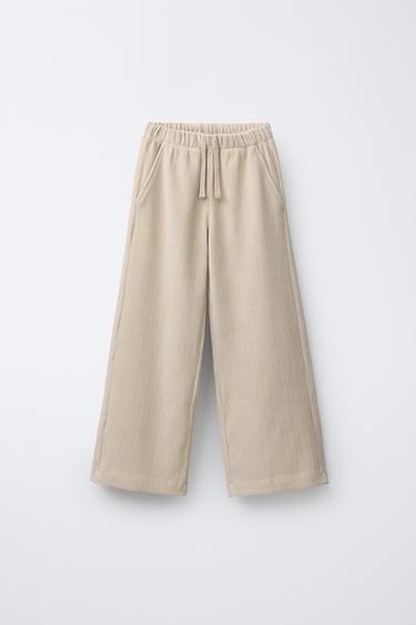 WIDE-LEG CORDUROY TROUSERS - Ecru by Zara