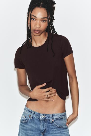 BACK VENT T-SHIRT - Dark brown by Zara