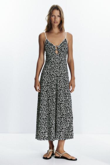 FLORAL PRINT MIDI DRESS - Black / Ecru by Zara