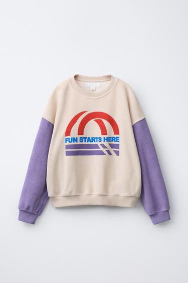 SWEATSHIRT WITH CONTRASTING SLEEVES AND TERRY DETAIL - Ecru by Zara - Image 0