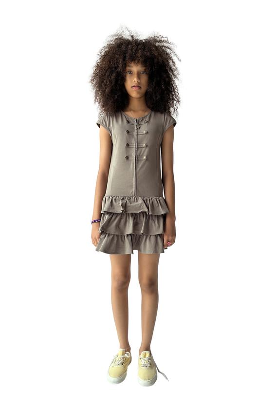 DRESS WITH RUFFLES AND FROG FASTENING - Khaki by Zara - Image 0