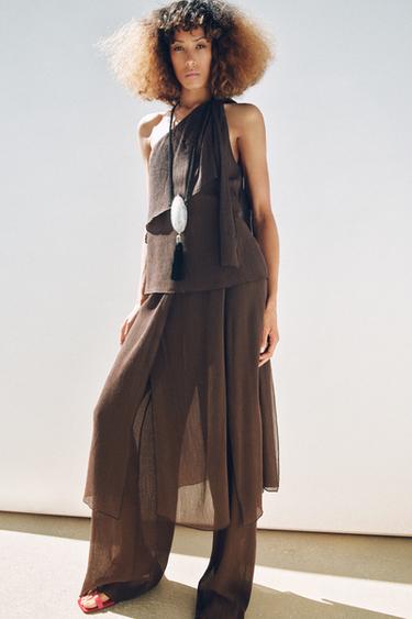 TEXTURED PAREO TROUSERS - Chocolate by Zara