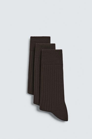 3-PACK OF RIBBED SOCKS - Chocolate by Zara