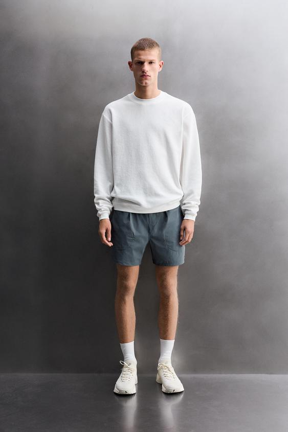 WAFFLE-KNIT CREWNECK TRAINING SWEATSHIRT - White by Zara - Image 0