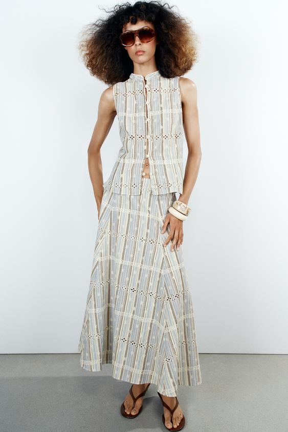 STRIPED EMBROIDERED TOP - Multicoloured by Zara - Image 0