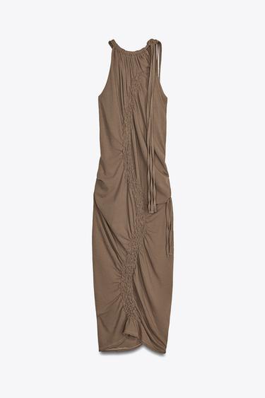 GATHERED MIDI DRESS X FANGLU LIN - Khaki by Zara