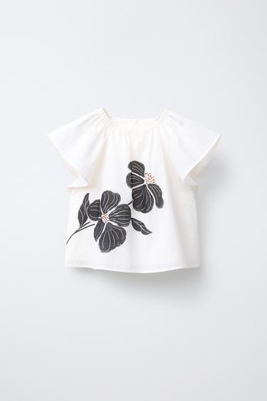 FLORAL PRINT BLOUSE - Ecru / Black by Zara - Image 0