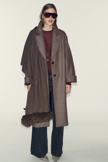 OVERSIZED COAT WITH WOOL AND CONTRAST CUFFS - Dark mink by Zara