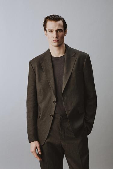 100% LINEN SUIT BLAZER - Dark brown by Zara