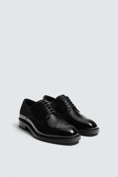 LEATHER DERBY SHOES - Black by Zara