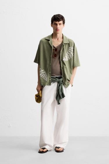 BEADED EMBROIDERY SHIRT - Green by Zara - Image 0