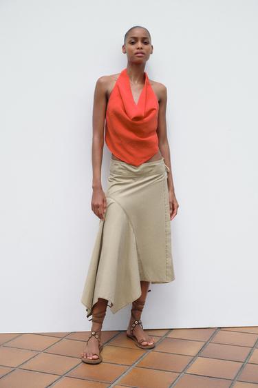 FLOWING DRAPED HALTER TOP - Red / Coral by Zara