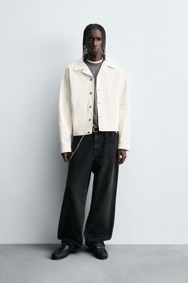 TEXTURED CROPPED FIT OVERSHIRT - Oyster-white by Zara - Image 0