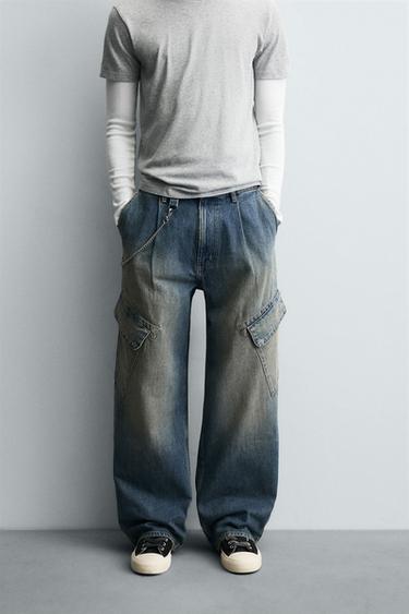 BAGGY FIT CARGO JEANS - Mid-blue by Zara