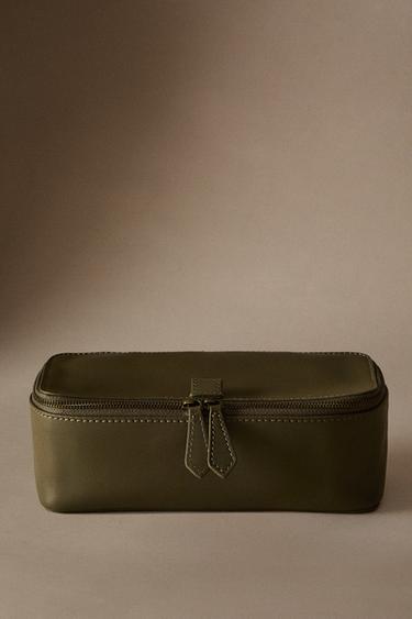 SMALL LEATHER WASH BAG - Khaki Green by Zara - Image 0