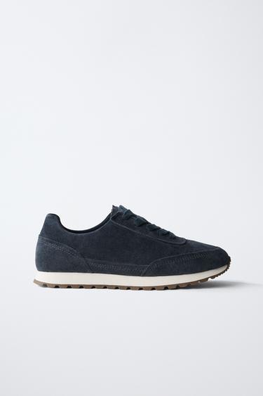LEATHER TRAINERS - Navy Blue by Zara