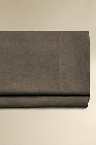 WASHED LINEN FLAT SHEET (140 GXM²) - Brown / Taupe by Zara
