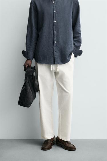 RELAXED FIT COTTON/LINEN TROUSERS - Oyster-white by Zara