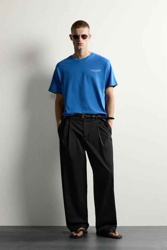 RELAXED FIT CONTRAST EMBROIDERED T-SHIRT - Blue by Zara - Image 0