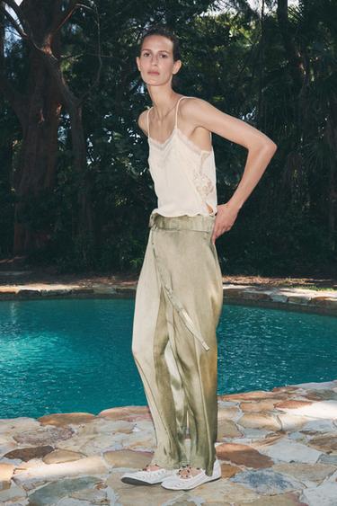 ZW COLLECTION FLOWING LOW-RISE TROUSERS - Khaki by Zara - Image 0