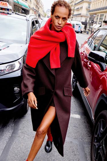 OVERSIZED LONG COAT - Burgundy by Zara