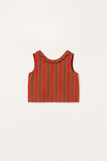 LIMITED EDITION STRIPED RUFFLE TOP - Brick by Zara