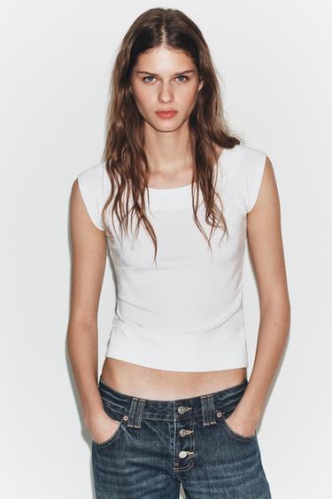 BOAT NECK TOP - White by Zara