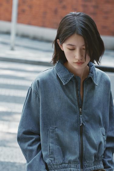 ZW COLLECTION DENIM BOMBER JACKET - Blue by Zara