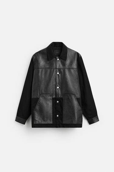 LEATHER AND DENIM JACKET - Black by Zara