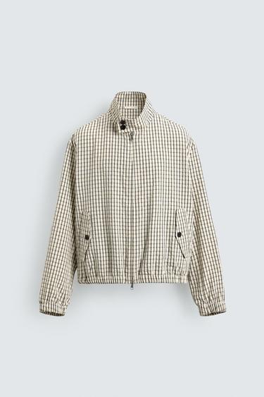 CROPPED FIT CHECK TEXTURED JACKET - Ecru / Black by Zara