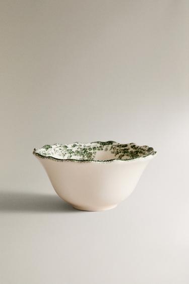 FLORAL EARTHENWARE SNACK BOWL - Dark olive by Zara