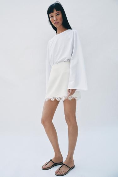 SKORT WITH LACE HEM - Ecru by Zara