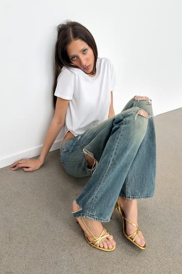 LAMINATED STRAP HIGH-HEEL SANDALS - Gold by Zara