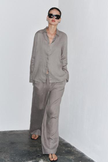 ZW COLLECTION 100% LINEN SHIRT - Light grey by Zara