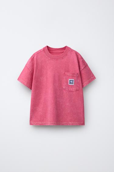 WASHED EFFECT SWEATSHIRT WITH POCKET PRINT - Pink marl by Zara
