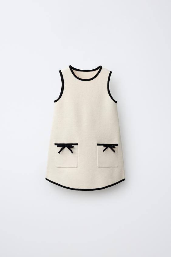 CONTRAST BOW KNIT DRESS - Ecru / Black by Zara - Image 0