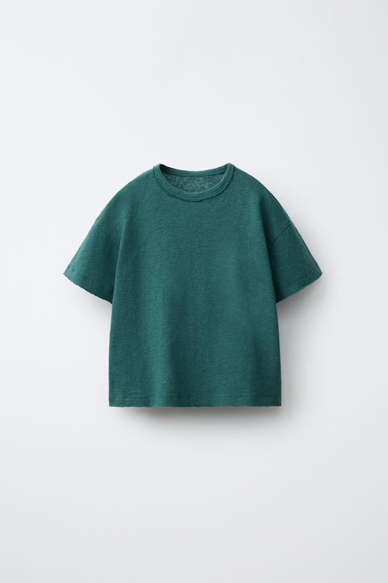 COTTON AND LINEN T-SHIRT - Duck blue by Zara - Image 0