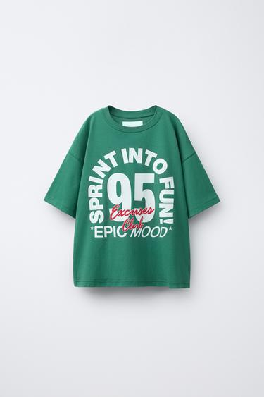 SLOGAN PRINT T-SHIRT - Green / Blue by Zara