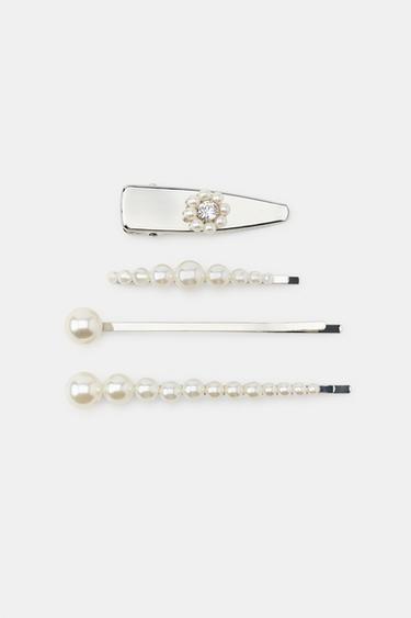 PACK OF 4 METAL FAUX PEARL AND JEWEL HAIR CLIPS - 109 by Zara