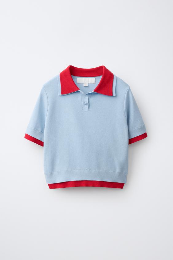 LAYERED KNIT POLO SHIRT - Sky blue by Zara - Image 0
