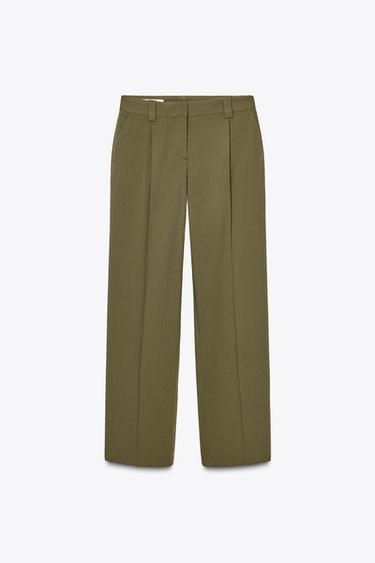 DARTED STRAIGHT-LEG TROUSERS - Light khaki by Zara