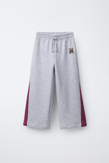 WIDE-LEG TROUSERS WITH EMBROIDERED BEAR - Grey marl by Zara