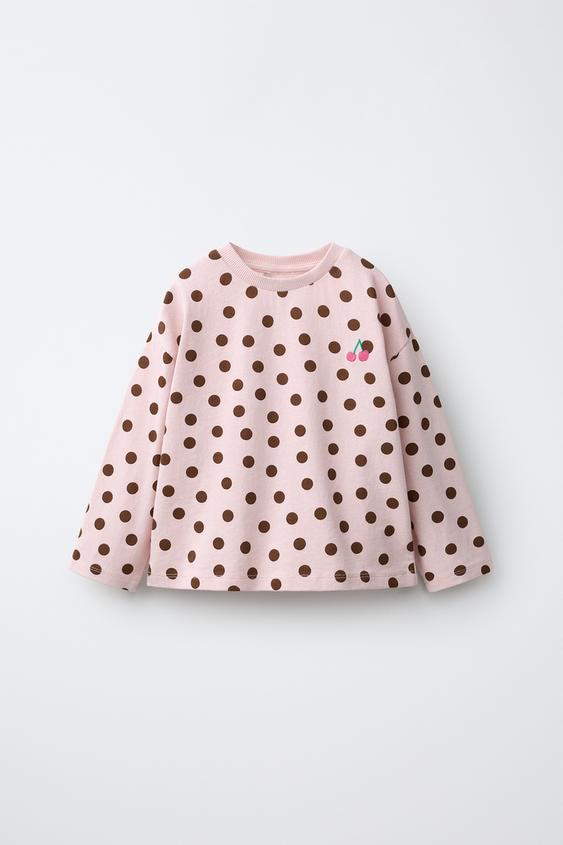 CHERRY EMBROIDERED POLKA DOT T-SHIRT - Pastel pink by Zara - Image 0