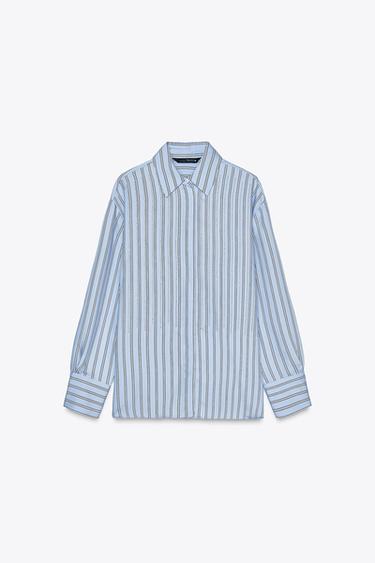 BEADED STRIPE OVERSIZE SHIRT - Blue/White by Zara