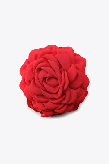 FLOWER FABRIC SHEEPSKIN HAIR CLIP - Red by Zara