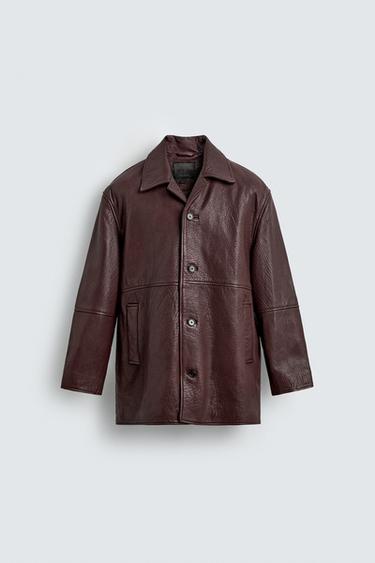 TEXTURED LEATHER JACKET - Burgundy by Zara